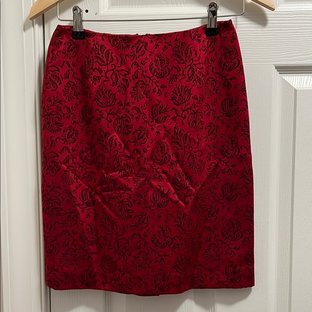 Ann Taylor Red and Black Pencil Skirt Knee-Length